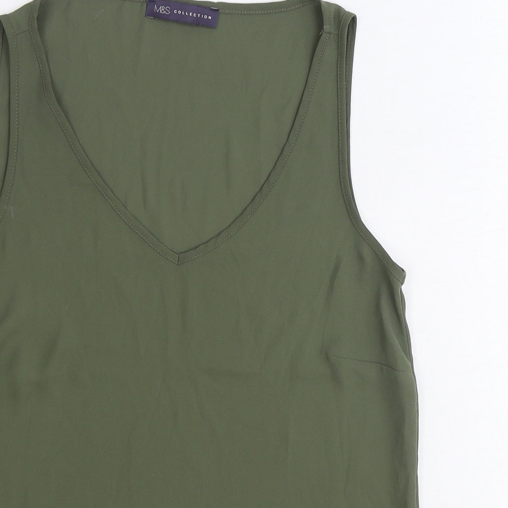 Marks and Spencer Womens Green Polyester Basic Tank Size 8 V-Neck