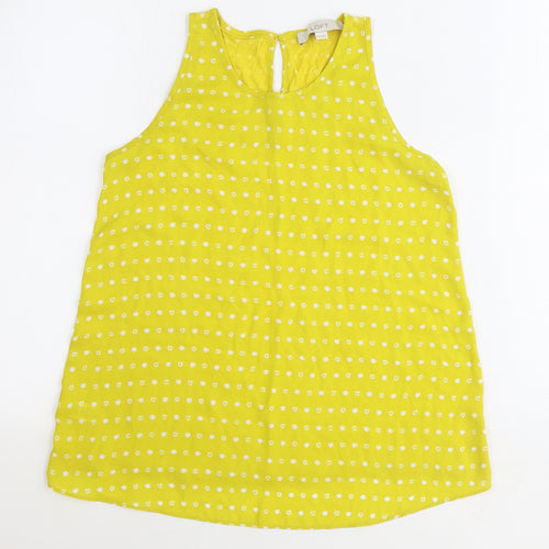 LOFT Womens Yellow Geometric Polyester Basic Tank Size 2XS Scoop Neck