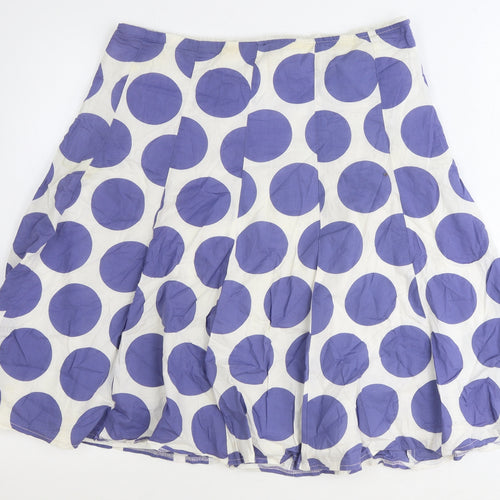 Preworn Womens Blue Polka Dot Cotton Skater Skirt Size 8 Zip