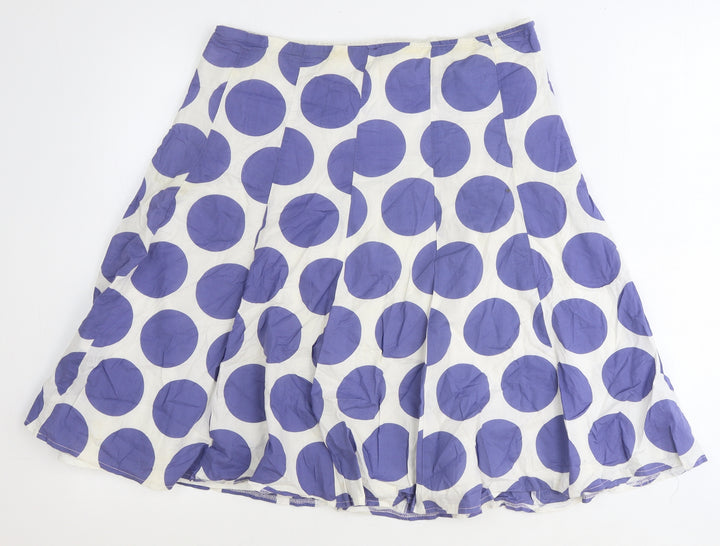 Preworn Womens Blue Polka Dot Cotton Skater Skirt Size 8 Zip