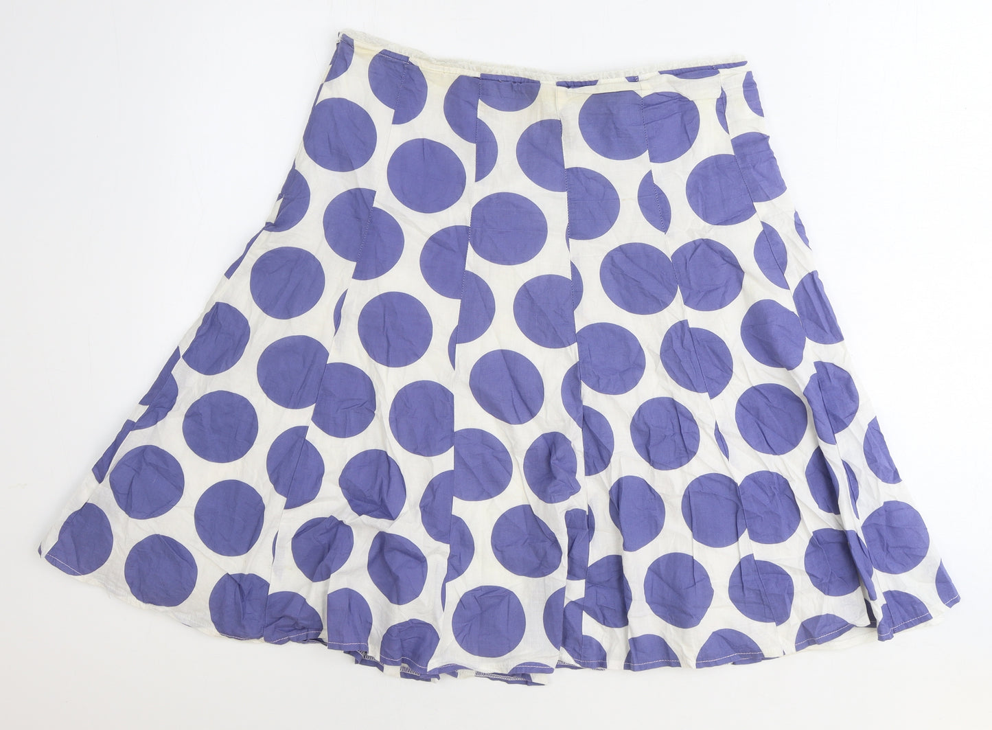 Preworn Womens Blue Polka Dot Cotton Skater Skirt Size 8 Zip