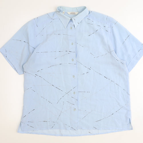 La Kerko Womens Blue Geometric Polyester Basic Button-Up Size 12 Collared