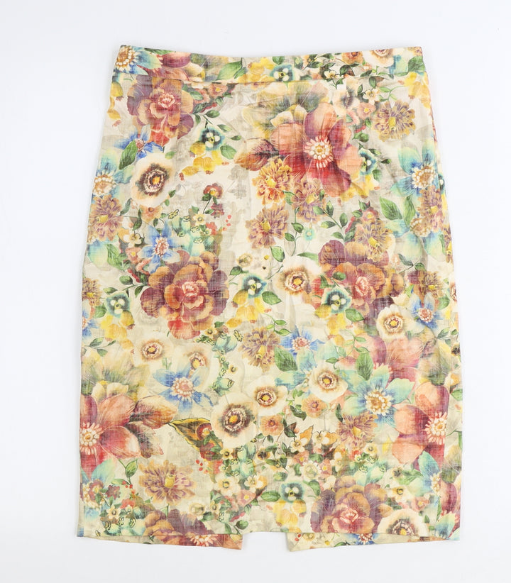 Zara Womens Multicoloured Floral Cotton Straight & Pencil Skirt Size S Zip