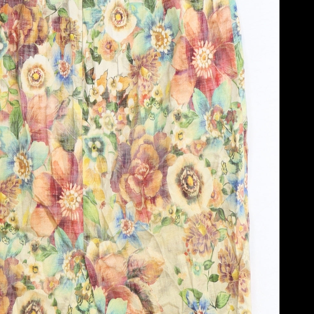 Zara Womens Multicoloured Floral Cotton Straight & Pencil Skirt Size S Zip