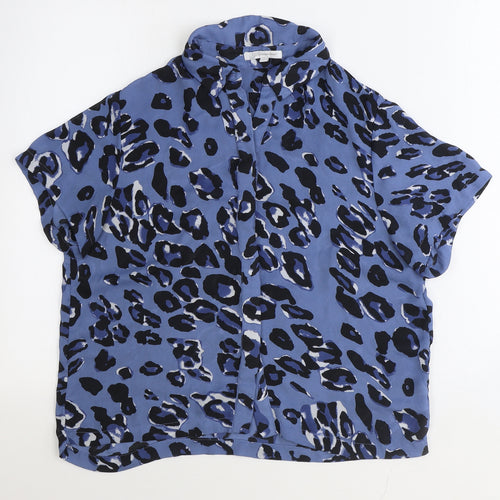 Glamorous Womens Blue Animal Print Polyester Basic Button-Up Size S Collared - Leopard Pattern