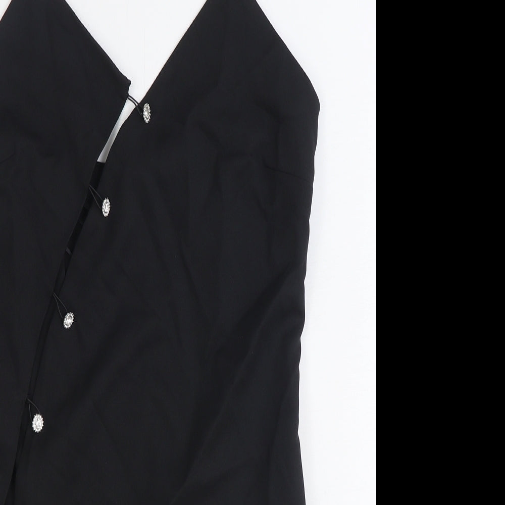 Zara Womens Black Polyester Mini Size M V-Neck Zip