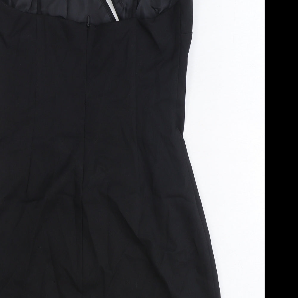 Zara Womens Black Polyester Mini Size M V-Neck Zip