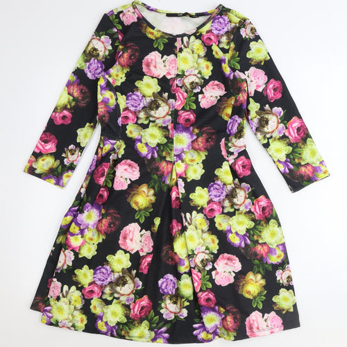 Glow Womens Multicoloured Floral Polyester A-Line Size L Round Neck Pullover