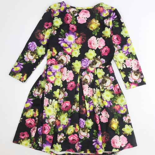 Glow Womens Multicoloured Floral Polyester A-Line Size L Round Neck Pullover