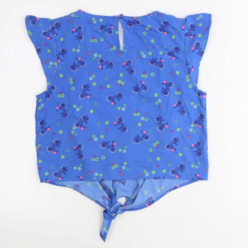 H! By Henry Holland Womens Blue Geometric Polyester Basic T-Shirt Size 10 Scoop Neck - Bicycle Knot Front