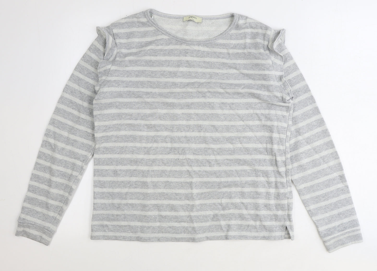 Papaya Womens Silver Striped Cotton Pullover Sweatshirt Size L Pullover