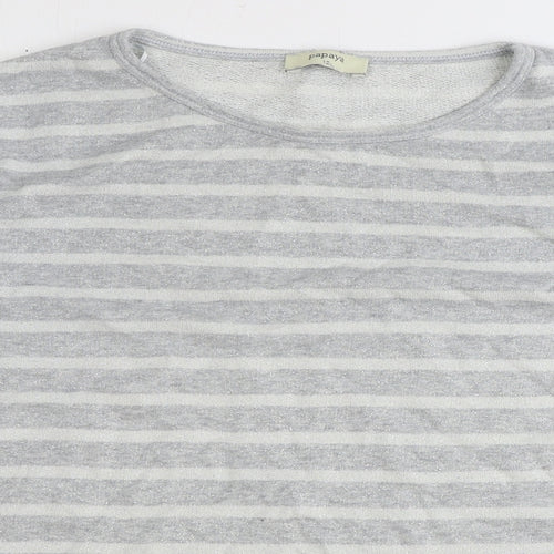 Papaya Womens Silver Striped Cotton Pullover Sweatshirt Size L Pullover