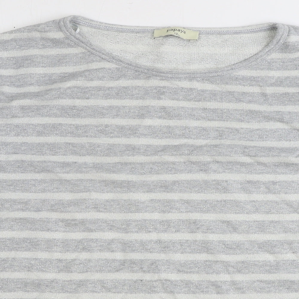 Papaya Womens Silver Striped Cotton Pullover Sweatshirt Size L Pullover