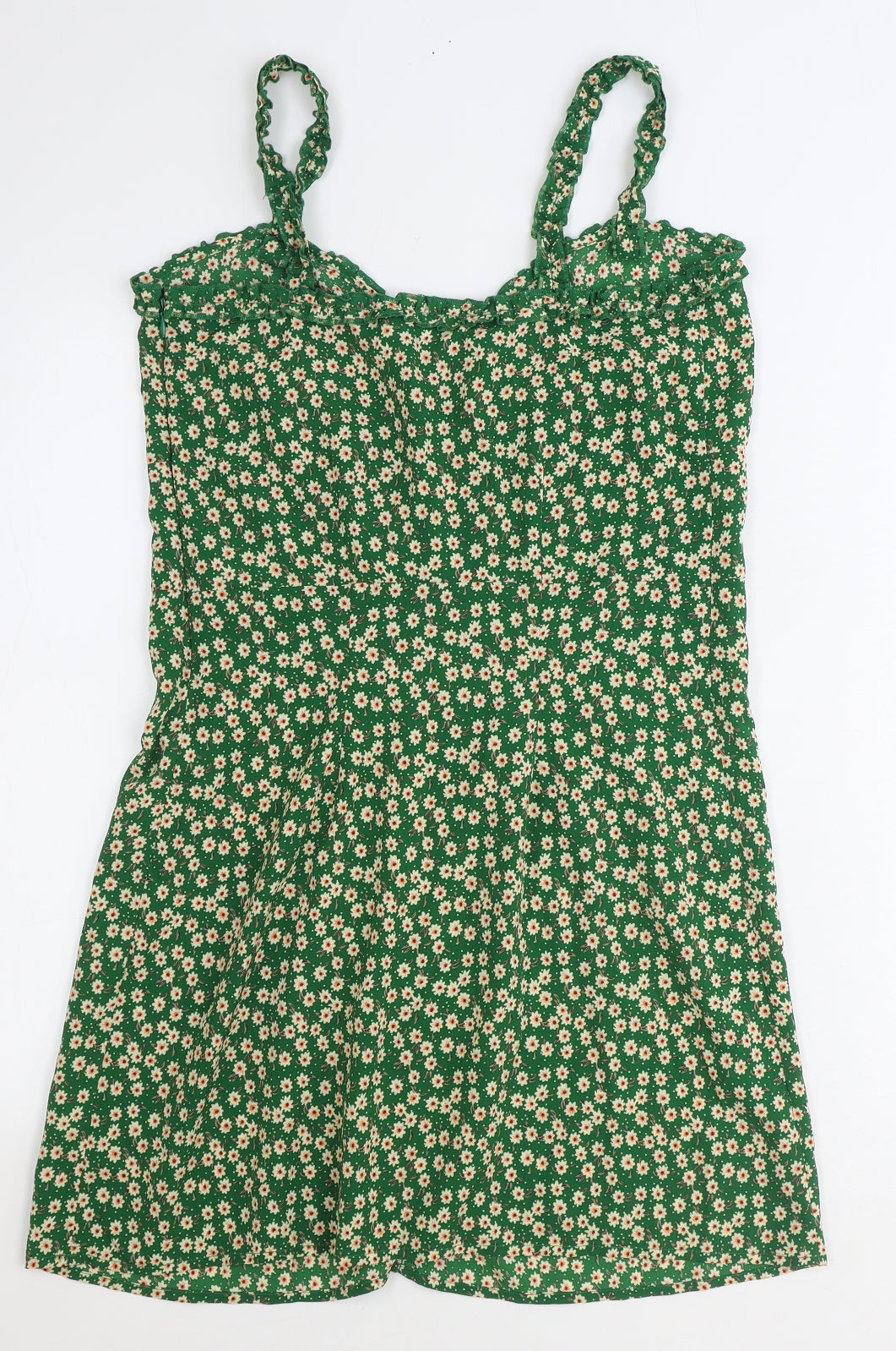 women'secret Womens Green Floral Polyester A-Line Size 12 V-Neck Button