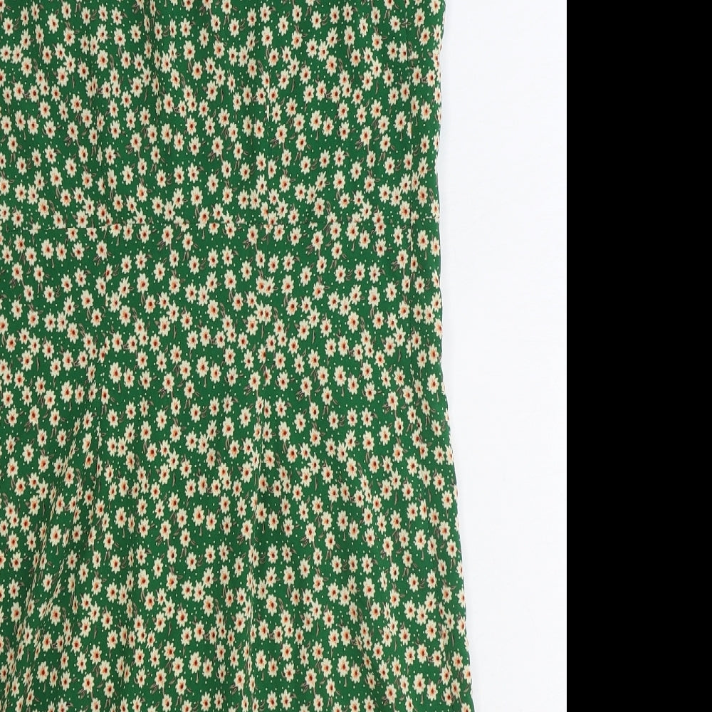 women'secret Womens Green Floral Polyester A-Line Size 12 V-Neck Button