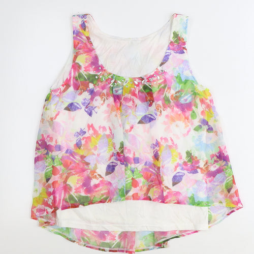 Preworn Womens Multicoloured Floral Polyester Basic Tank Size L Scoop Neck