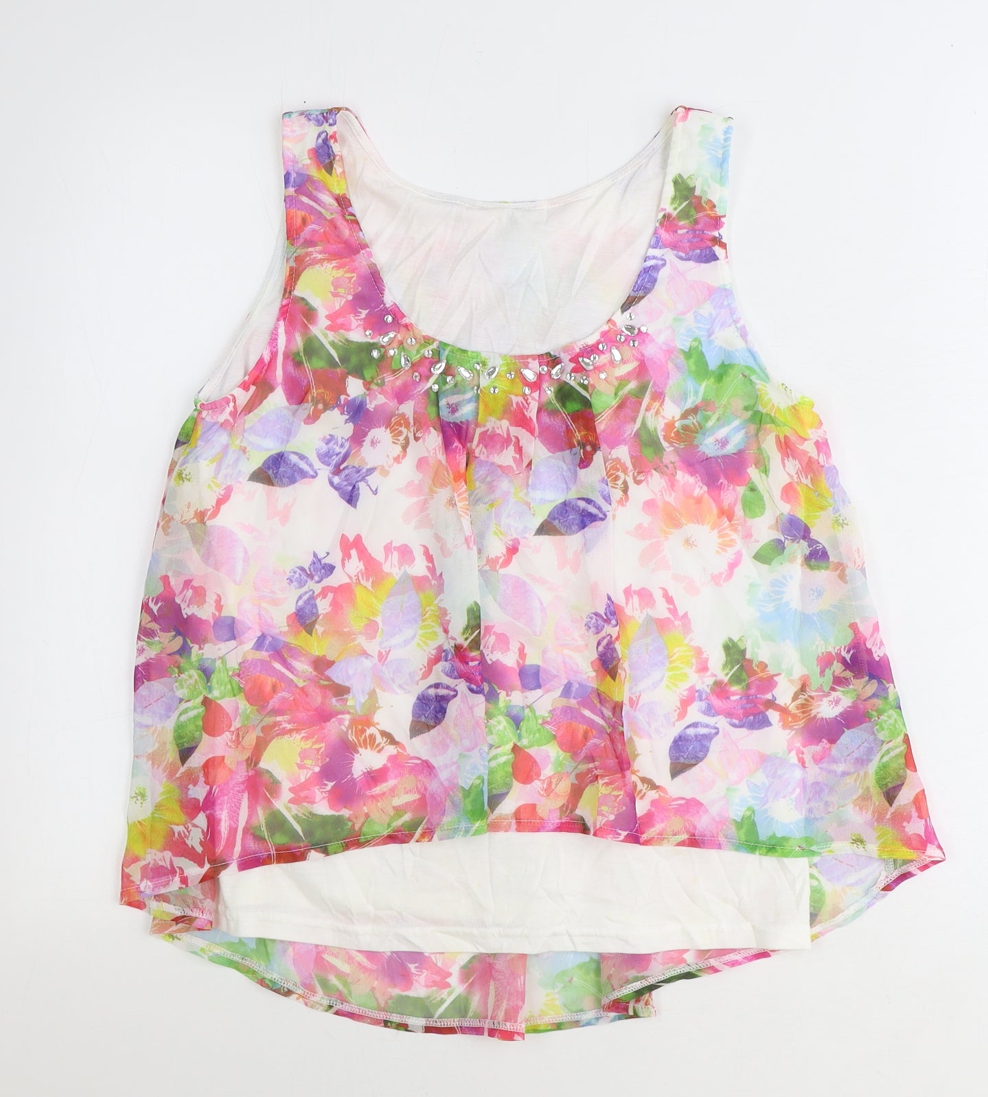 Preworn Womens Multicoloured Floral Polyester Basic Tank Size L Scoop Neck