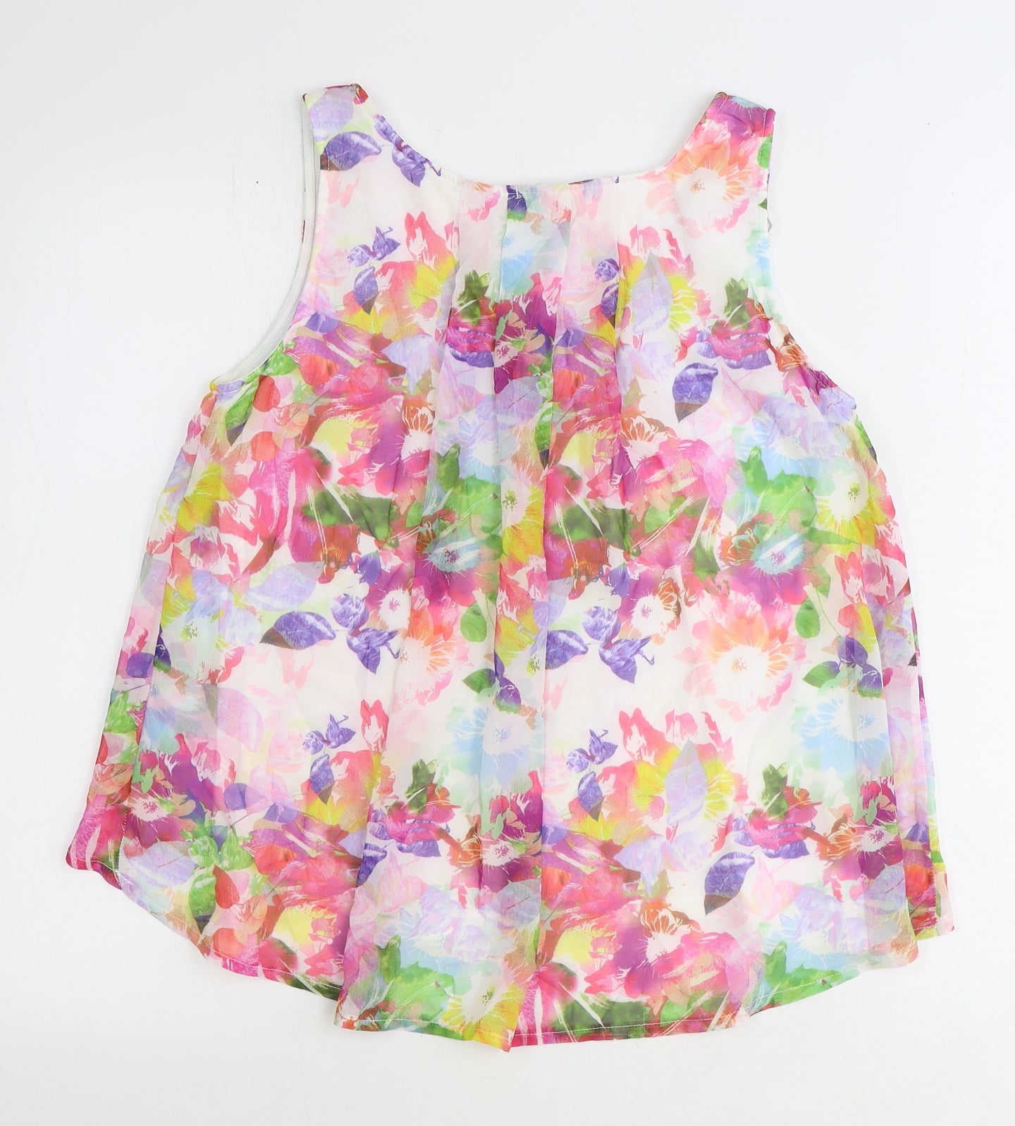 Preworn Womens Multicoloured Floral Polyester Basic Tank Size L Scoop Neck