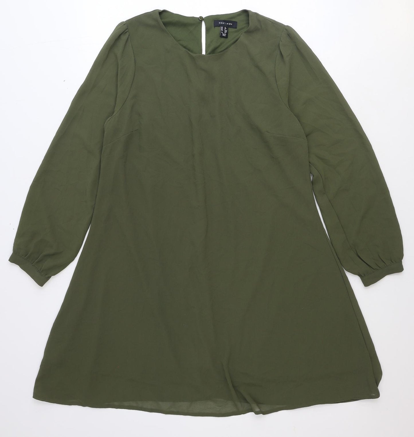New Look Womens Green Polyester Shift Size 12 Round Neck Button