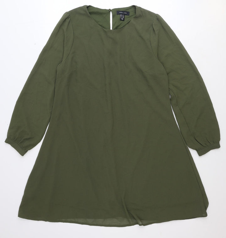 New Look Womens Green Polyester Shift Size 12 Round Neck Button