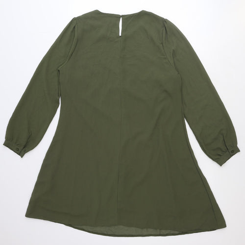 New Look Womens Green Polyester Shift Size 12 Round Neck Button