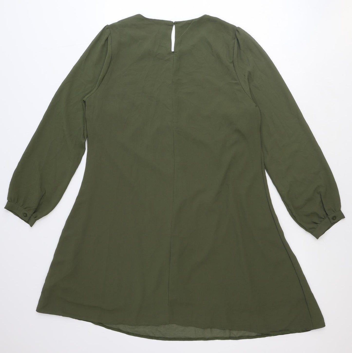 New Look Womens Green Polyester Shift Size 12 Round Neck Button