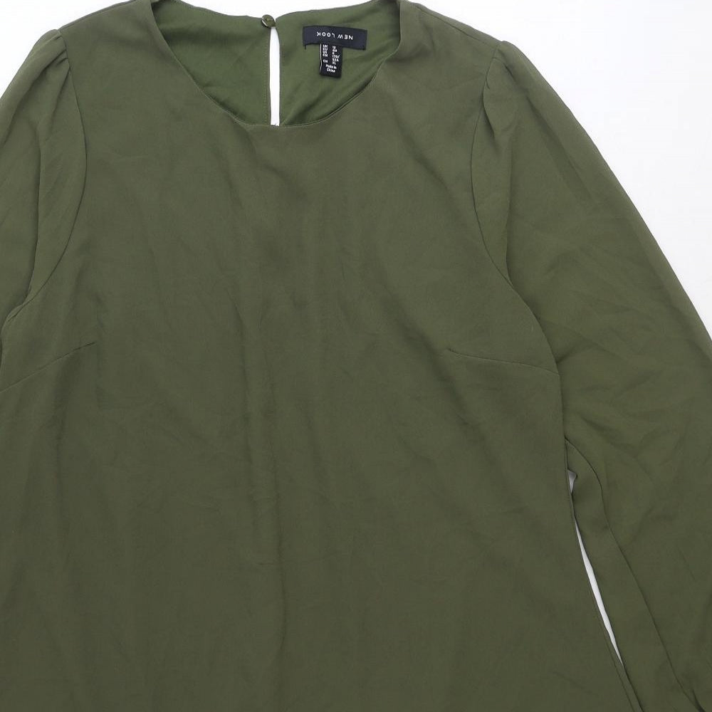 New Look Womens Green Polyester Shift Size 12 Round Neck Button