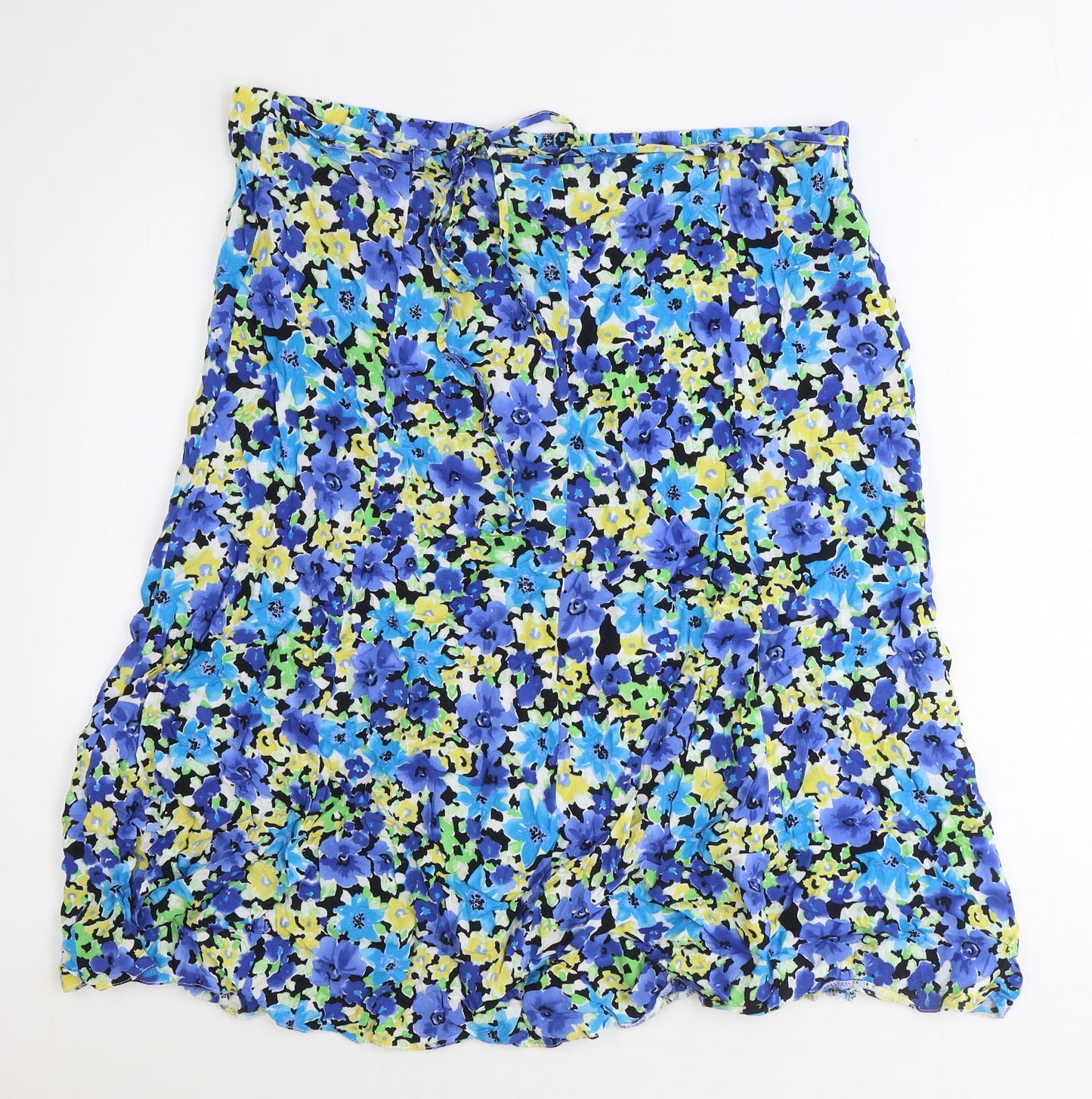 Ellie Louise Womens Blue Floral Viscose A-Line Skirt Size 20 Drawstring