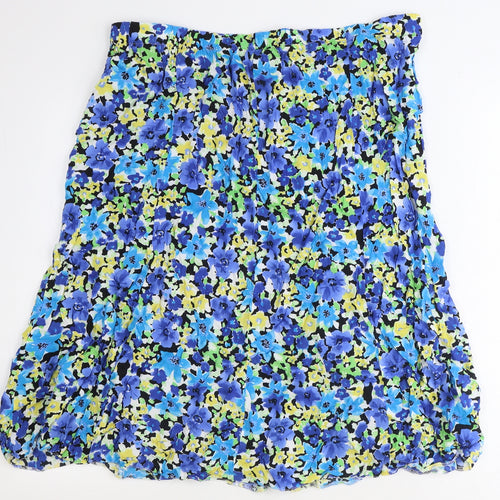 Ellie Louise Womens Blue Floral Viscose A-Line Skirt Size 20 Drawstring