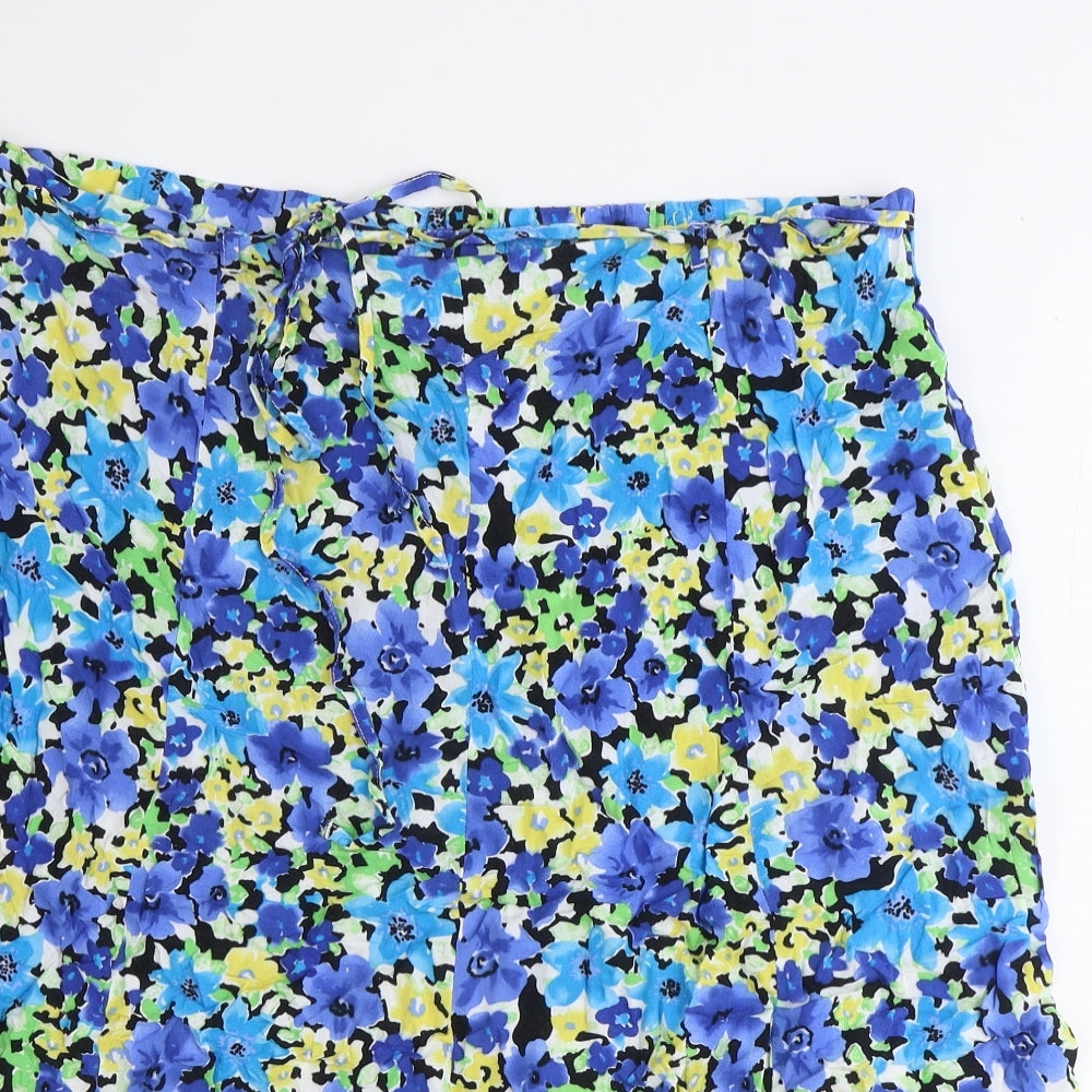 Ellie Louise Womens Blue Floral Viscose A-Line Skirt Size 20 Drawstring