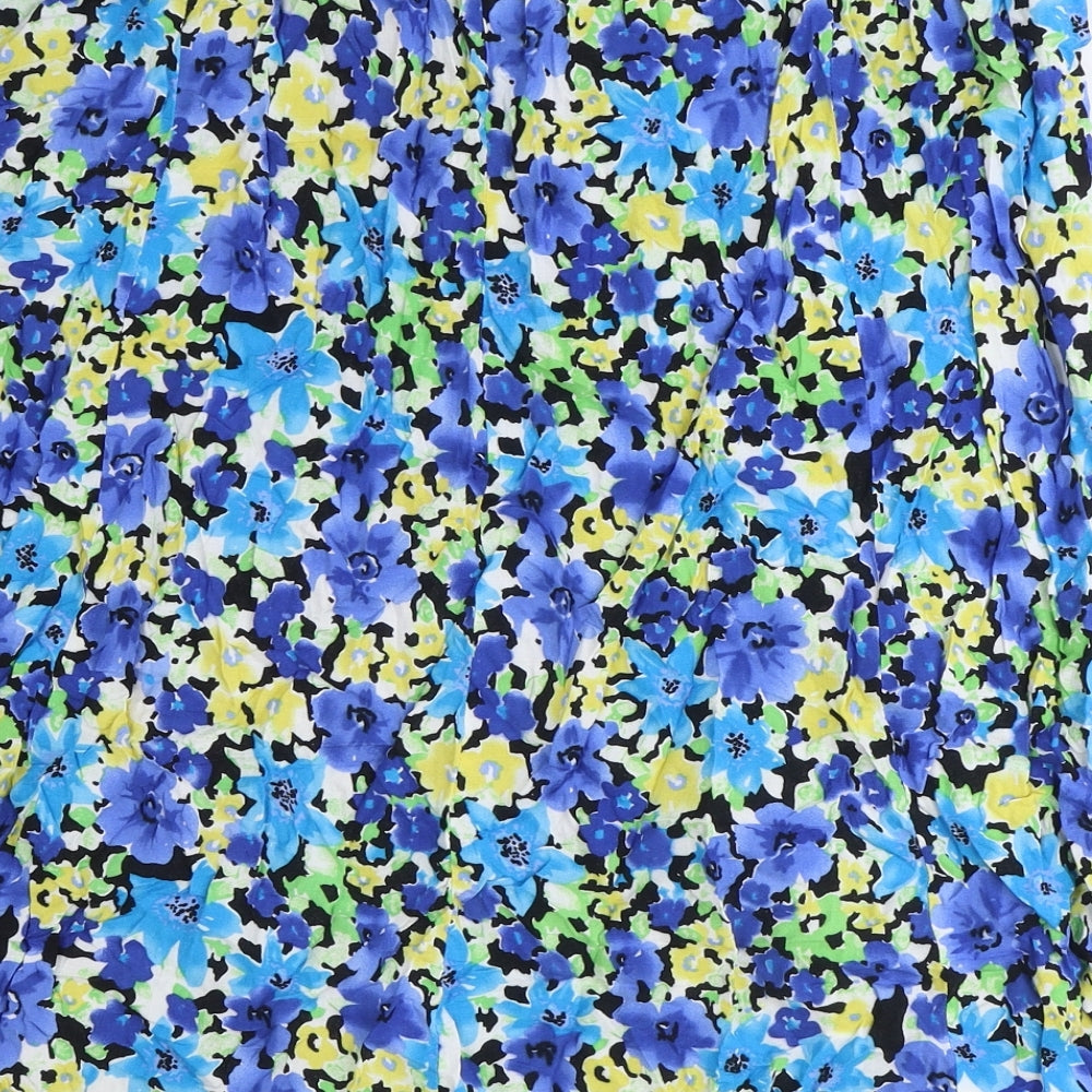 Ellie Louise Womens Blue Floral Viscose A-Line Skirt Size 20 Drawstring