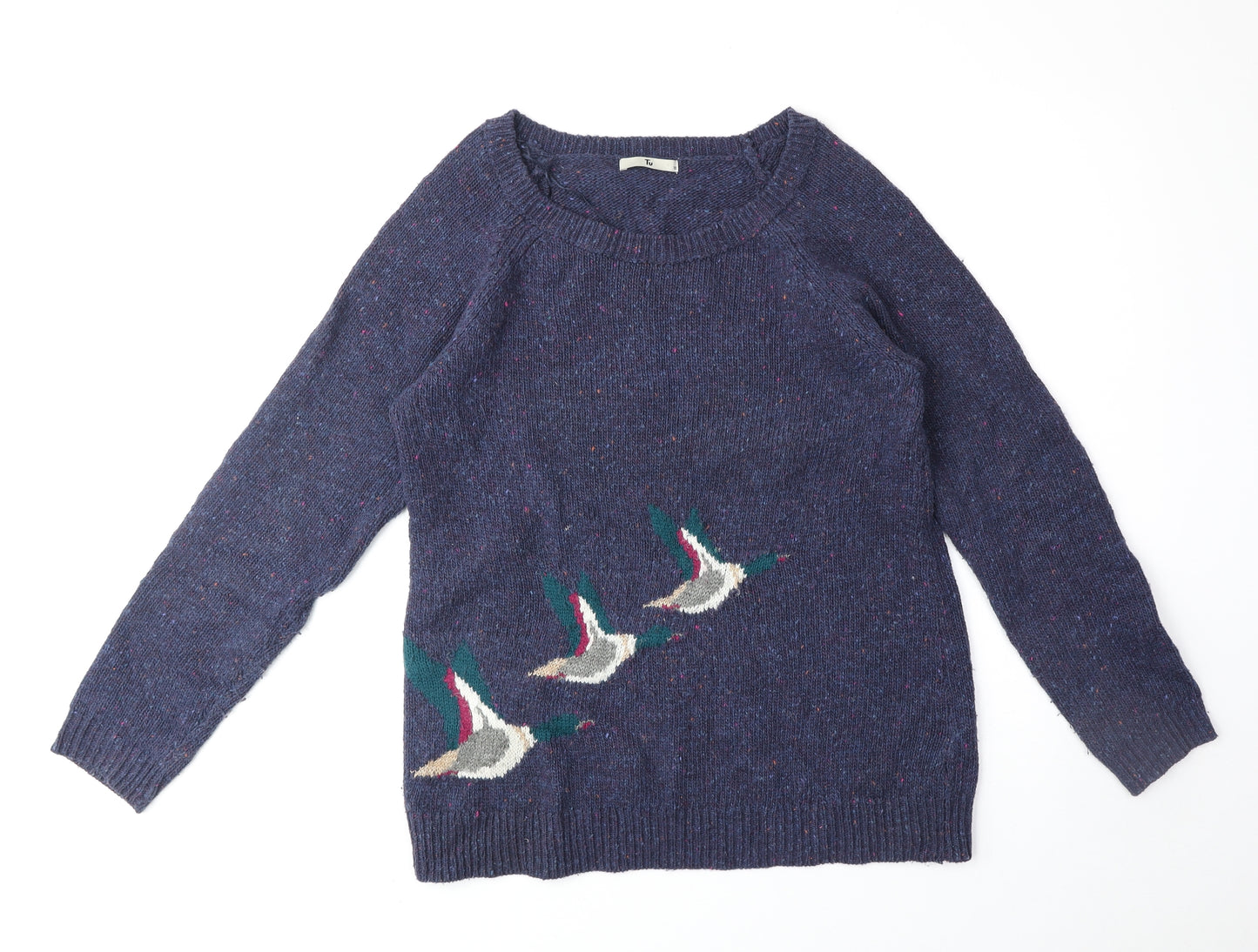 TU Womens Blue Scoop Neck Acrylic Pullover Jumper Size 12 - Ducks