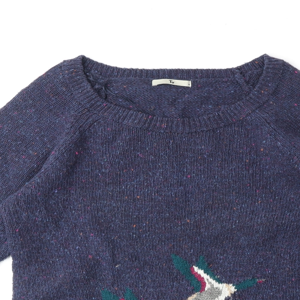 TU Womens Blue Scoop Neck Acrylic Pullover Jumper Size 12 - Ducks