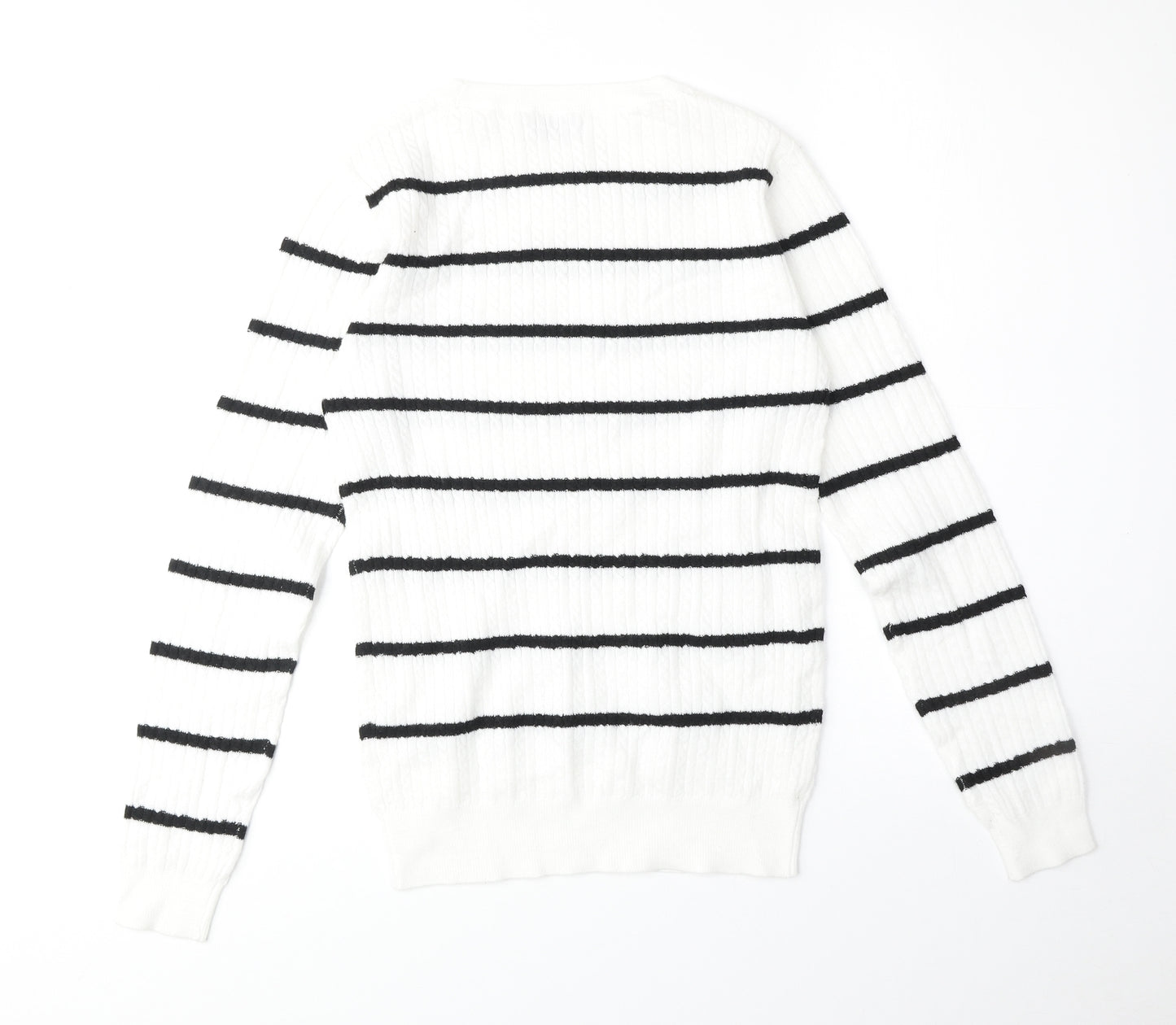 Papaya Womens White Round Neck Striped Polyester Pullover Jumper Size 8