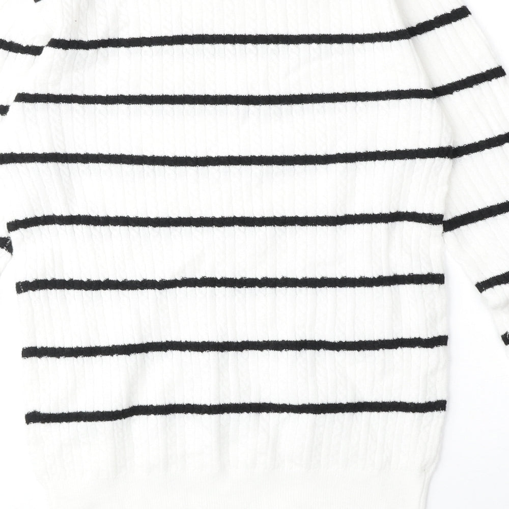 Papaya Womens White Round Neck Striped Polyester Pullover Jumper Size 8