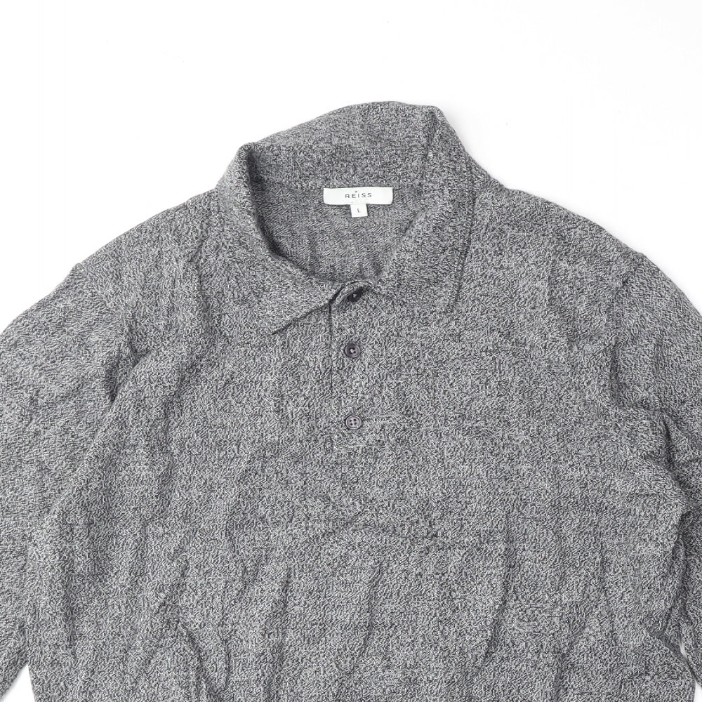 Reiss Mens Grey Collared Acrylic Pullover Jumper Size L - Polo