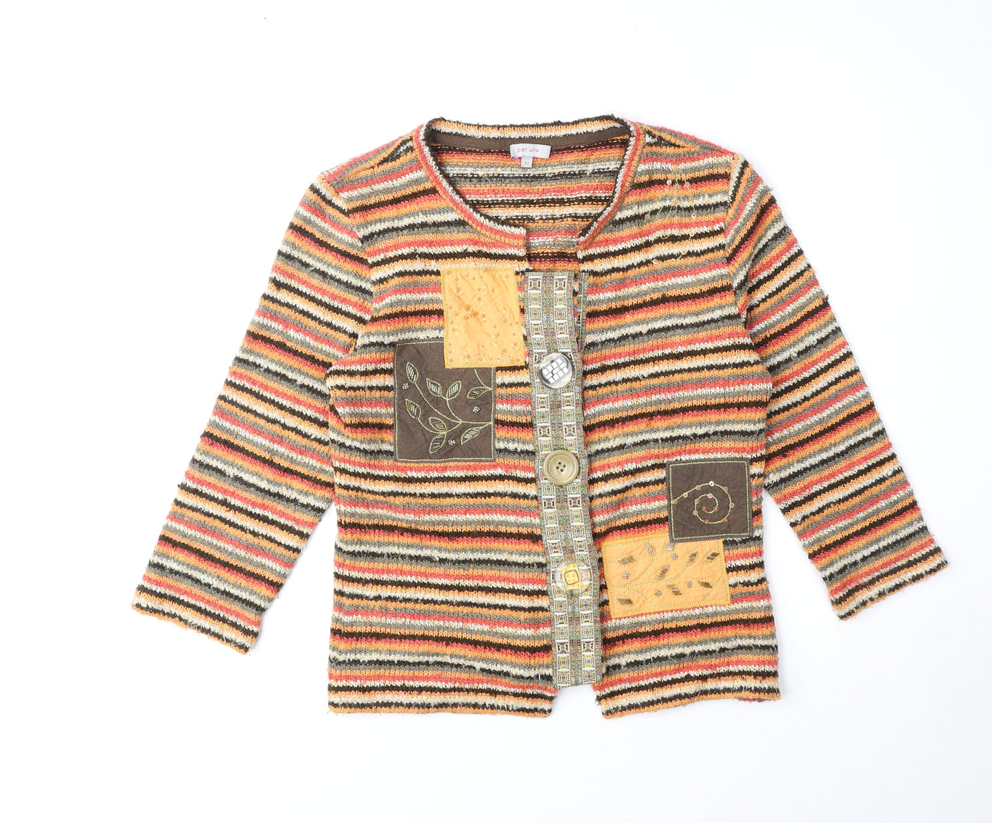 Per Una Womens Orange Scoop Neck Striped Acrylic Cardigan Jumper Size 12