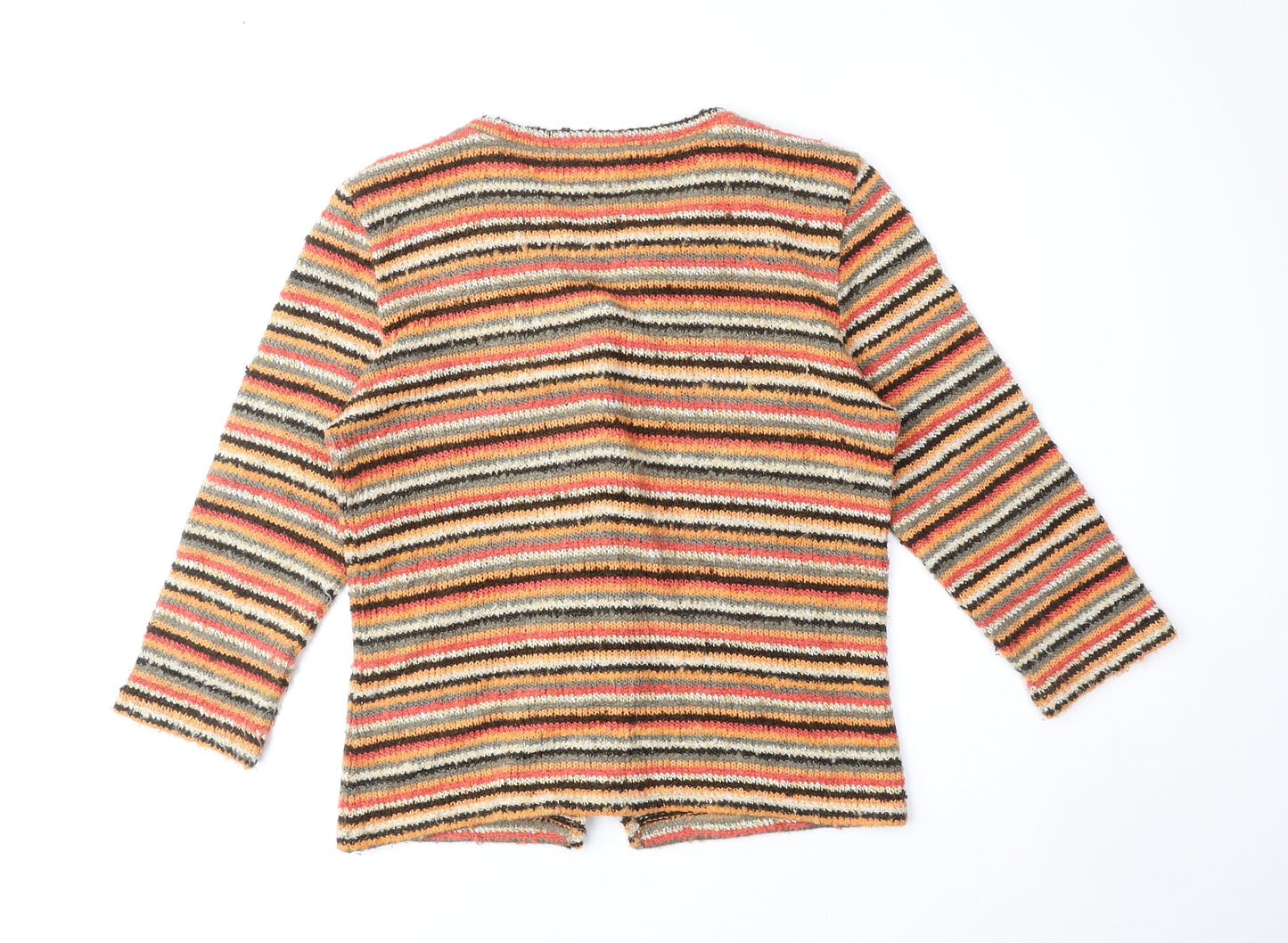 Per Una Womens Orange Scoop Neck Striped Acrylic Cardigan Jumper Size 12