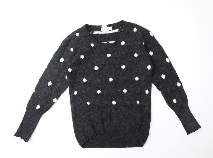 H&M Womens Grey Scoop Neck Polka Dot Acrylic Pullover Jumper Size XS
