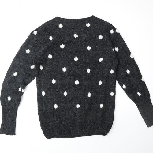 H&M Womens Grey Scoop Neck Polka Dot Acrylic Pullover Jumper Size XS