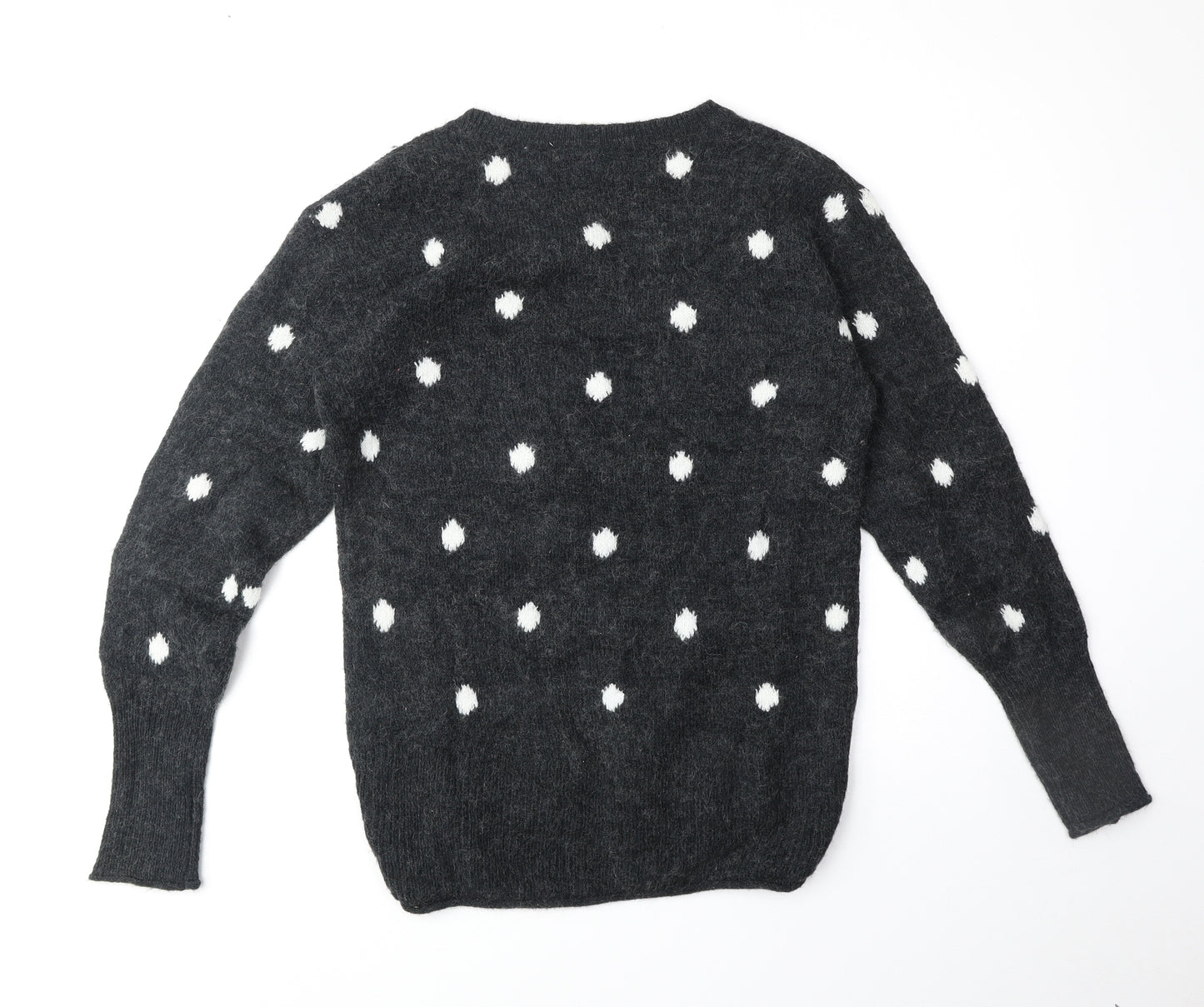 H&M Womens Grey Scoop Neck Polka Dot Acrylic Pullover Jumper Size XS