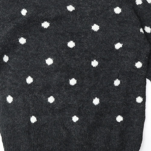 H&M Womens Grey Scoop Neck Polka Dot Acrylic Pullover Jumper Size XS