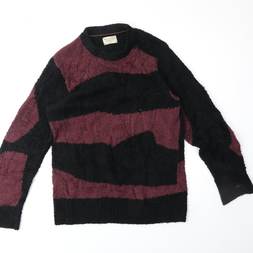 Nudie Jeans Co Womens Black Round Neck Geometric Cotton Pullover Jumper Size XS