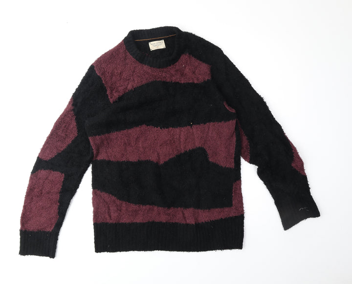 Nudie Jeans Co Womens Black Round Neck Geometric Cotton Pullover Jumper Size XS