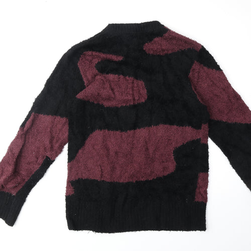 Nudie Jeans Co Womens Black Round Neck Geometric Cotton Pullover Jumper Size XS