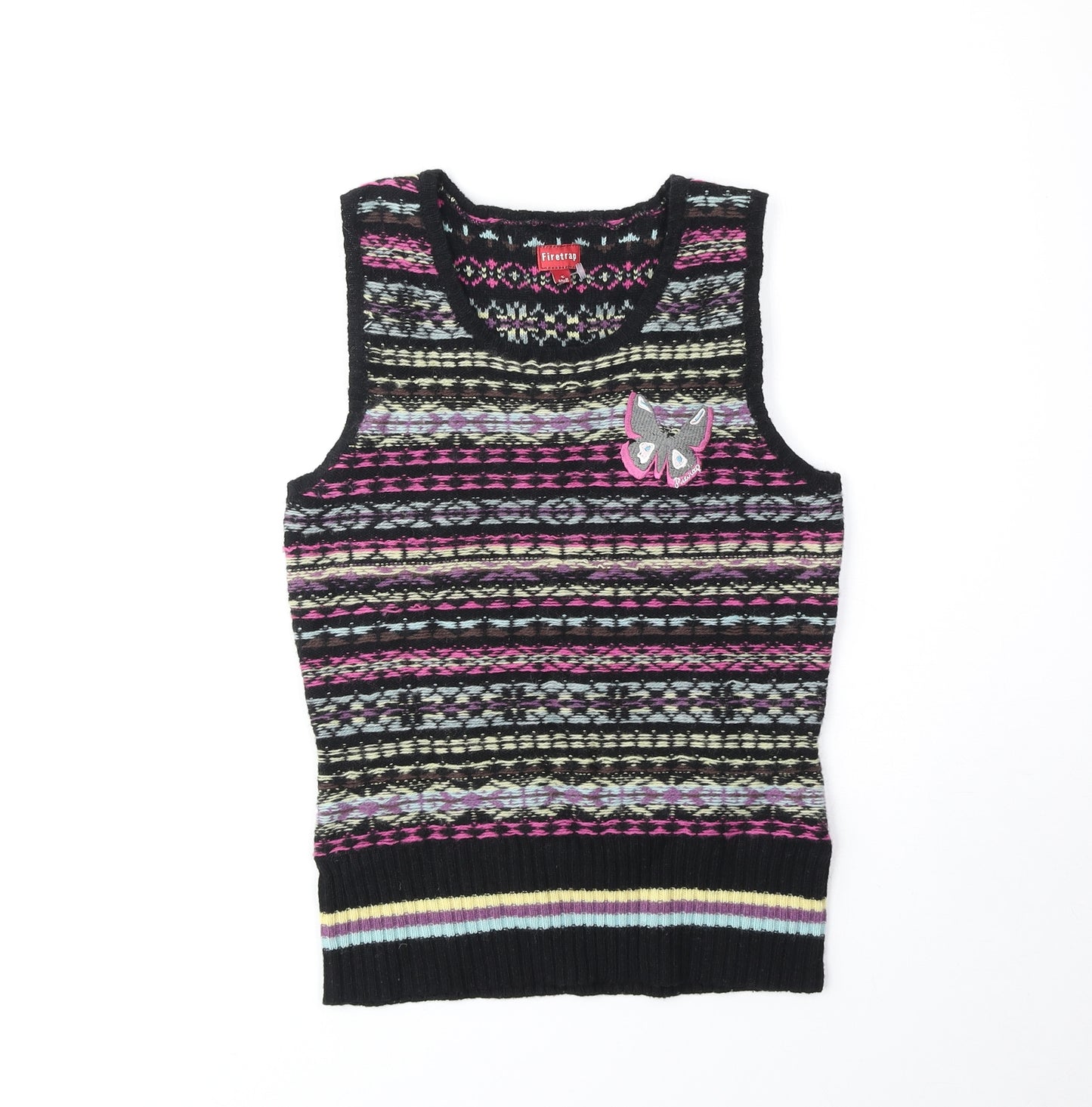 Firetrap Womens Multicoloured Fair Isle Wool Basic Tank Size S Round Neck