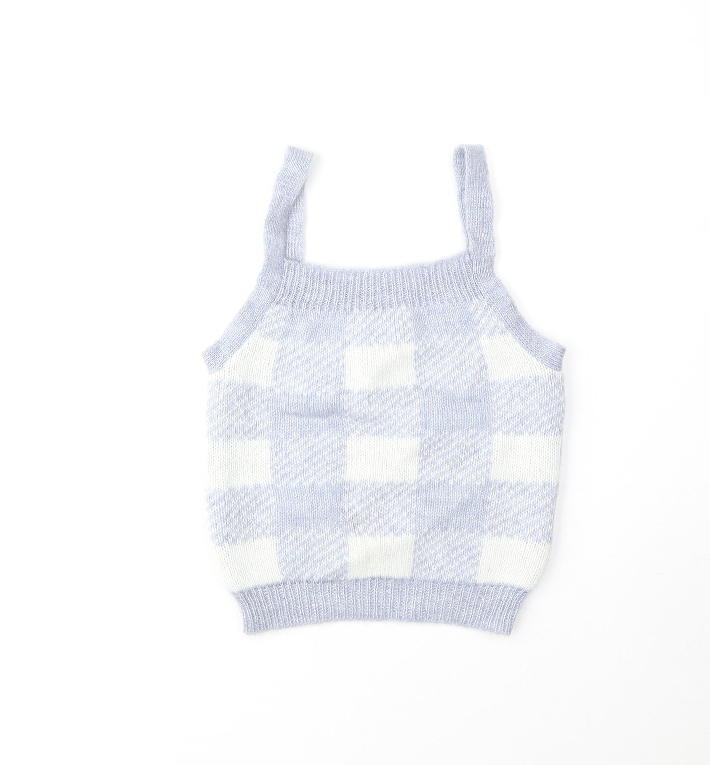 915 Generation Girls Blue Gingham Acrylic Basic Tank Size 10-11 Years Square Neck Pullover