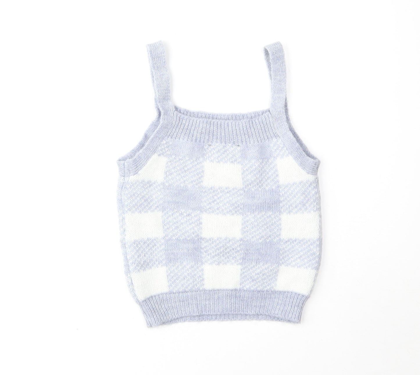 915 Generation Girls Blue Gingham Acrylic Basic Tank Size 10-11 Years Square Neck Pullover