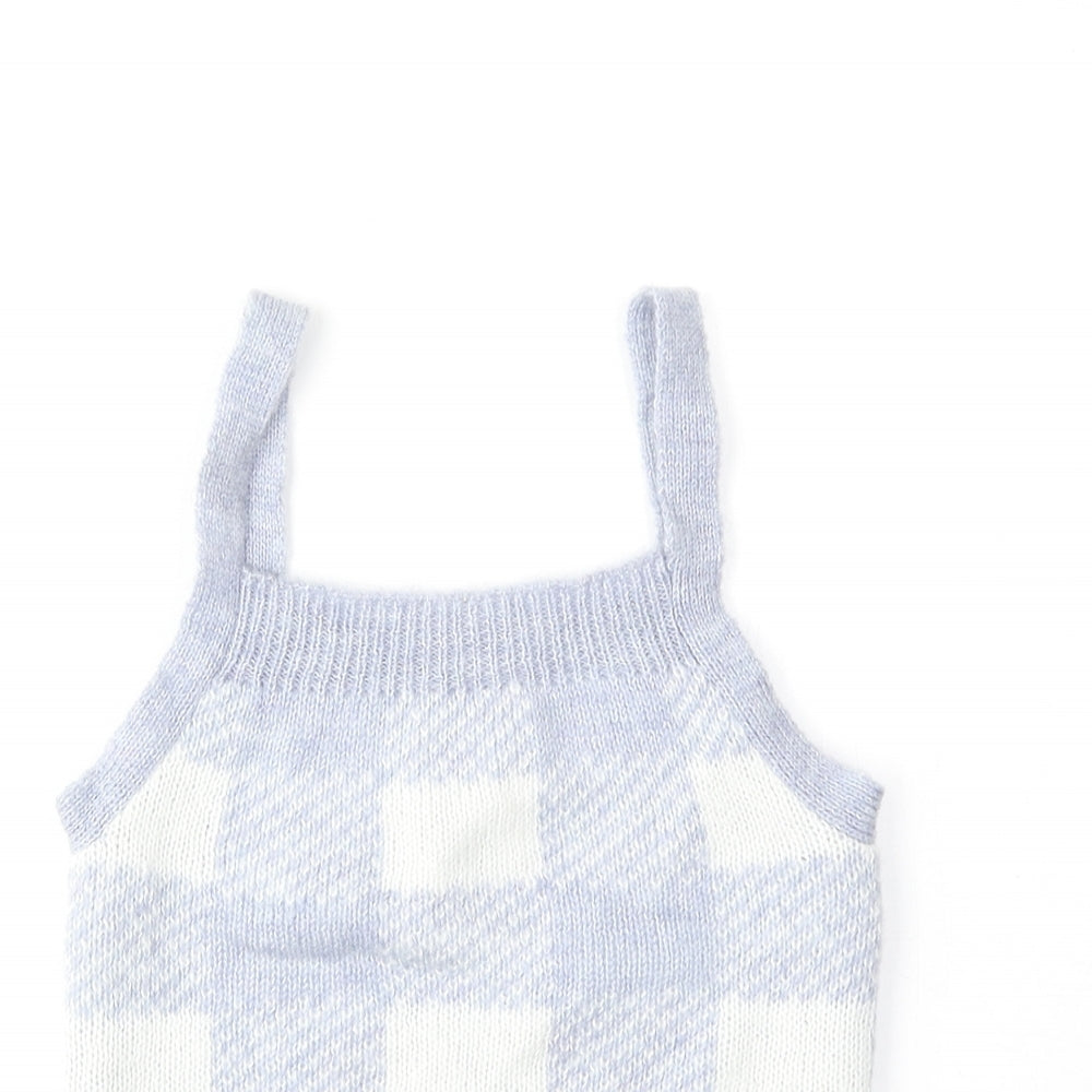 915 Generation Girls Blue Gingham Acrylic Basic Tank Size 10-11 Years Square Neck Pullover