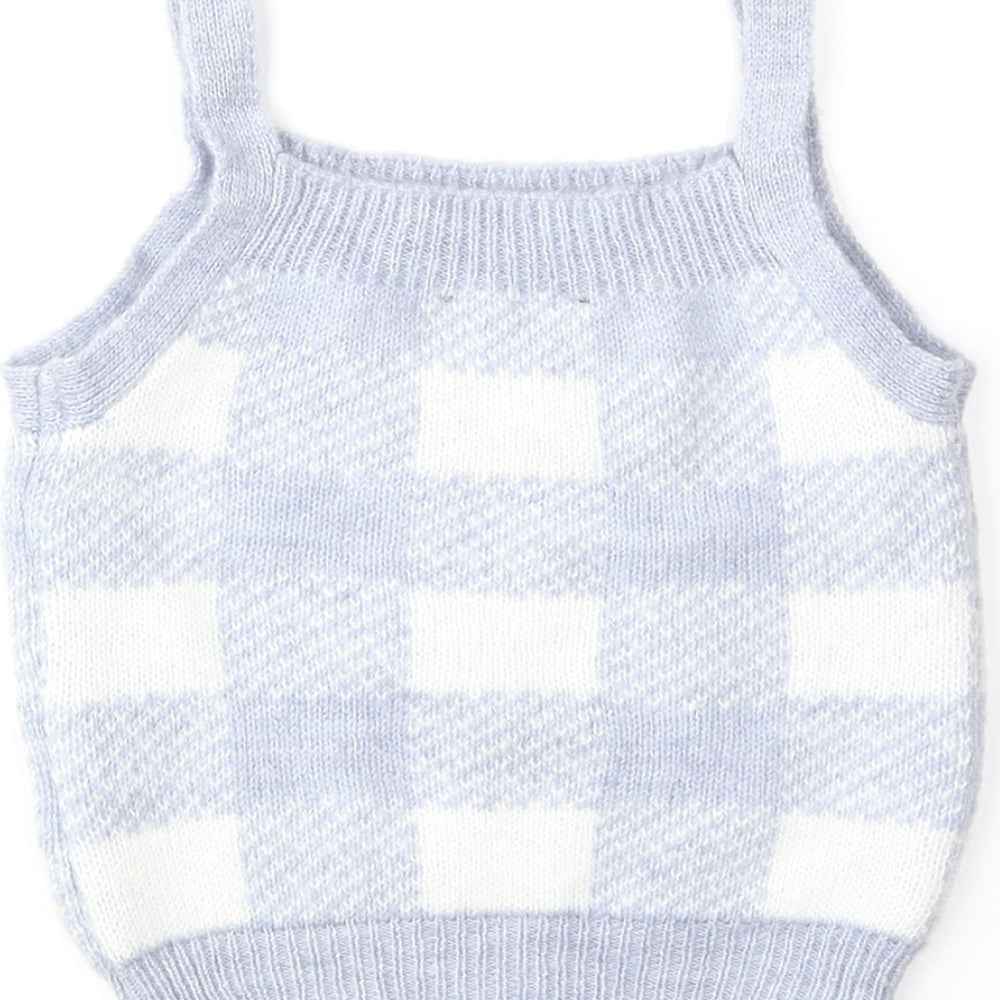915 Generation Girls Blue Gingham Acrylic Basic Tank Size 10-11 Years Square Neck Pullover